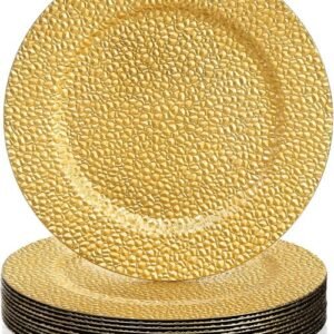 TPV® 12 Pack Gold Charger Plates, 13" Round Plastic Serving Chargers, Decorative Dinner Plate Chargers Bulk, Antique Table Charger Serving Tray