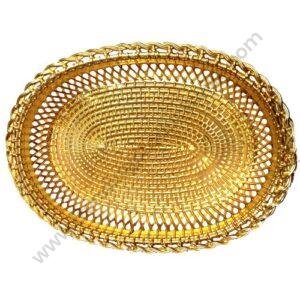 TPV® Plastic Flower net Designed Oval Shape golden Colour Coated Decorative Plate Trays and Baskets