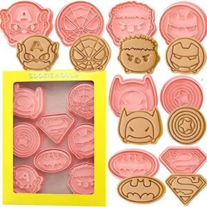 TPV®- 8Pcs / Set Marvel Superhero Cartoon Shape Cookie Cutters 3D Plastic Biscuit Mold Cookie Stamp Diy Fondant Cake Mould Kitchen Baking Pastry Bakeware