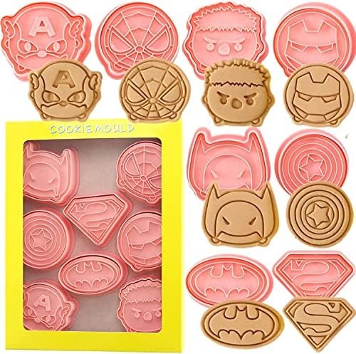 TPV®- 8Pcs / Set Marvel Superhero Cartoon Shape Cookie Cutters 3D Plastic Biscuit Mold Cookie Stamp Diy Fondant Cake Mould Kitchen Baking Pastry Bakeware