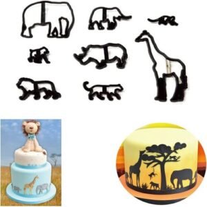 TPV® 8Pcs/Set Safari Silhouette Cookie Cutter Plastic Elephant Lion Giraffe Leopard Fondant Biscuit Cutter Sugarcraft Cake Decorating Tools