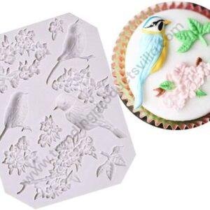 TPV® 9 Cavity Silicon Bird Blossoms With Flower Fondant Marzipan Mould