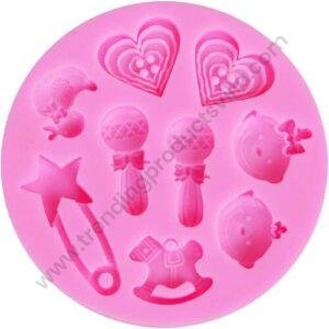 TPV® 9 Cavity Silicon Heart Microphone Love Pin Duck Baby Head Fondant Marzipan Mould