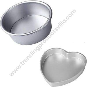 TPV® Aluminium Heart  &  Round Shape Cake Mould - Set Of 2 (Oven/Cooker Safe, 7 Inch)