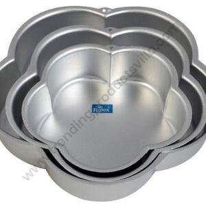 TPV® Aluminium Flower Shape Cake Mould Set Of 3, Silver