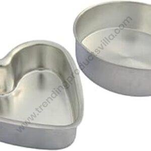 TPV® Aluminium Heart Shape Cake Mould 7 Inch  &  Aluminium Round Shape Cake Mould 7 Inch -Set Of 2
