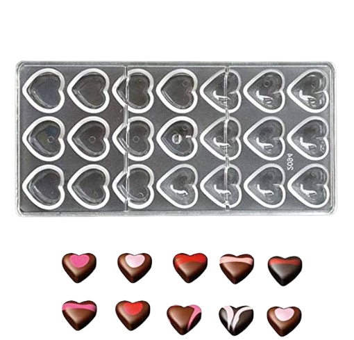 TPV® 21 Cavities Simple Valentine Heart Shaped Polycarbonate Chocolate Mould