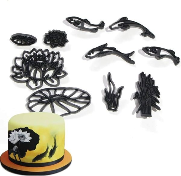 TPV® 10Pcs/Set Lotus Pond Theme Silhouette Cookie Cutter Plastic Fondant Biscuit Cutter Sugarcraft Tools
