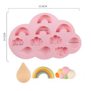 TPV® 1Pcs Rainbow Cloud Raindrop Chocolate Candy Silicone Molds, Rain Theme Gummy Fat Bomb Fondant Cake Decorating Cupcake Muffin Cookie Pan Mould Resin Mini Soap Clay Mold Ice Cube