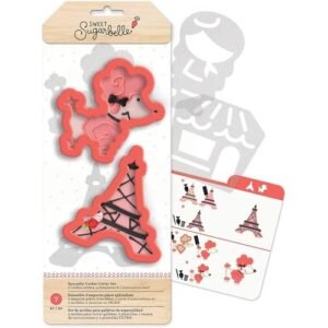 TPV® 2Pcs Poodle Dog And Eiffel Tower Plastic Cutter With Tracer Gumpaste Cutter Cookie Cutter