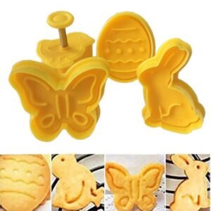 TPV® 4 Pc Easter Egg Theme Rabbit Butterfly Plastic Biscuit Cutter Plunger Cutter