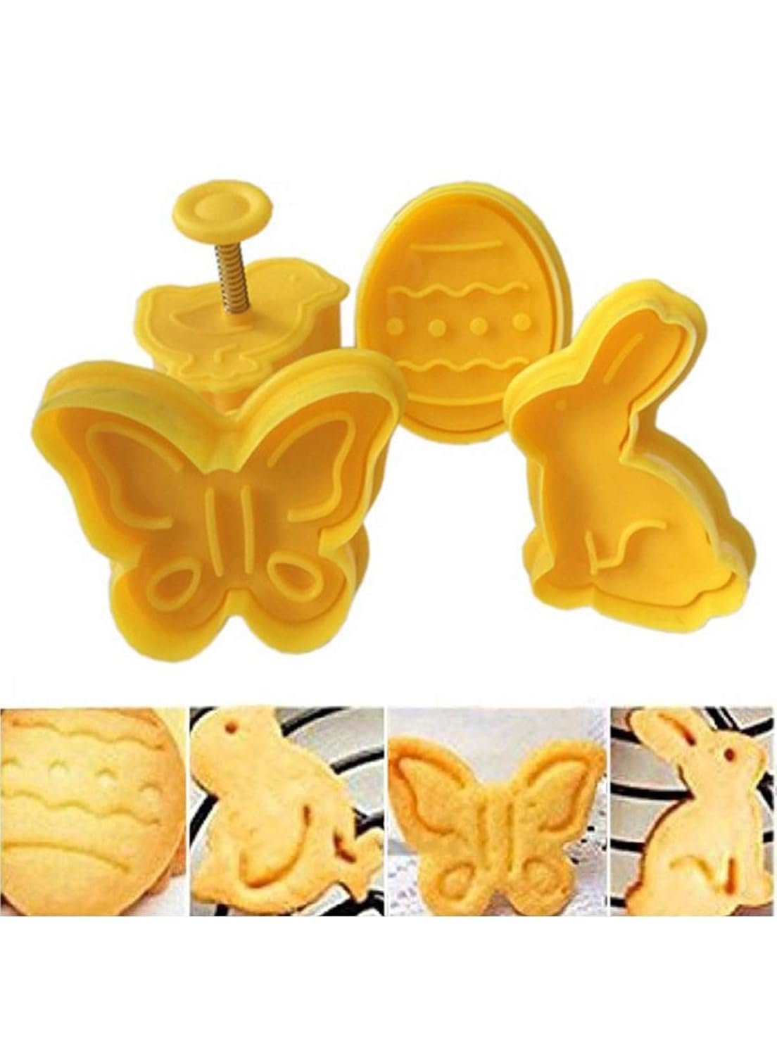 TPV® 4 Pc Easter Egg Theme Rabbit Butterfly Plastic Biscuit Cutter Plunger Cutter