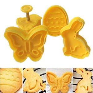 TPV® 4 Pc Easter Egg Theme Rabbit Plastic Biscuit Cutter Plunger Cutter
