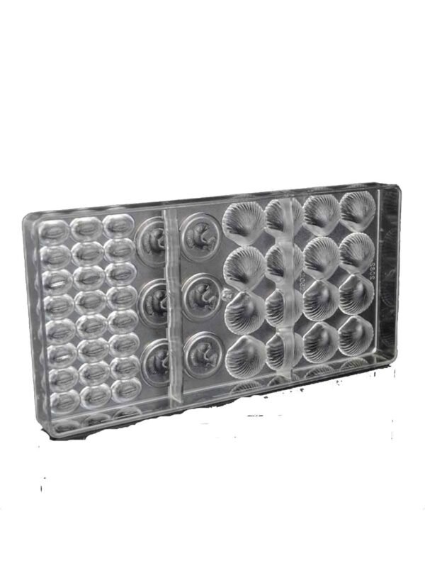 TPV® 46 Cavities Sea Animals Shell Fish Bean Shape Polycarbonate Chocolate Mold