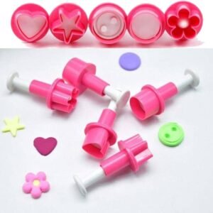 TPV® 5Pcs Plunger Cutters Button, Heart, Star, Circle, Plum, Flower, Fondant Cutter