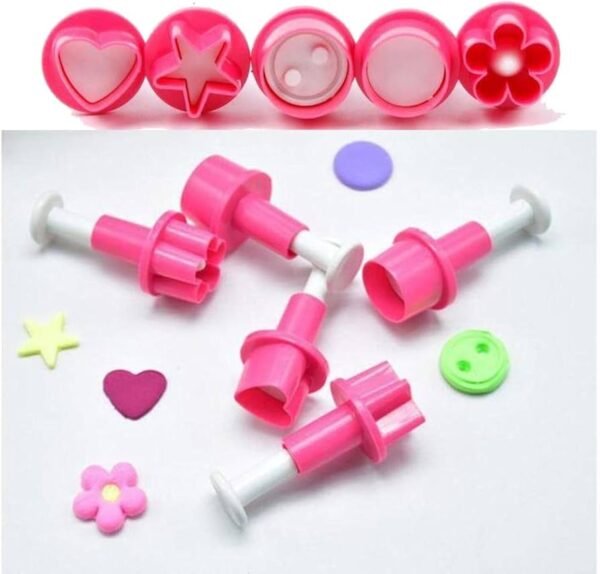 TPV® 5Pcs Plunger Cutters Button, Heart, Star, Circle, Plum, Flower, Fondant Cutter