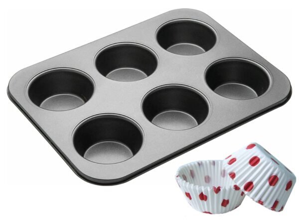 TPV® 6 Cup Muffin Tray/Cup Cake Tray/Deep Bun Tray/Cup Cake Pan/Baking Mould-Round (3.5 Cm Depth / 7 Cm Diameter)