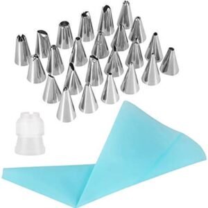 TPV® Cake Decorating Set Frosting Icing Piping Bag Tips With Steel Nozzles Reusable & Washable(Food-Grade, Stainless Steel (24 Pc Nozzle With Coupler)