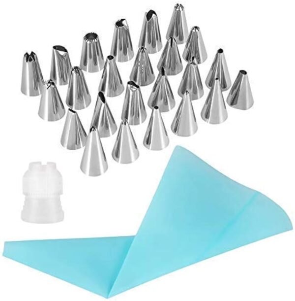 TPV® Cake Decorating Set Frosting Icing Piping Bag Tips With Steel Nozzles Reusable  &  Washable(Food-Grade, Stainless Steel (24 Pc Nozzle With Coupler)