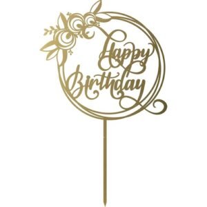 TPV® Mirror Acrylic Happy Birthday Cake Topper Floral