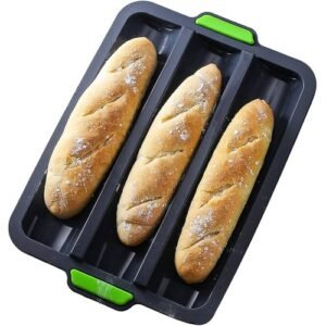 TPV® Nonstick Baguette Tray 38Cm X 33Cm For French Bread Baking 4 Wave Loaves Loaf Bake Mold Toast Cooking Bakers Molding 4 Gutter Oven Toaster Pan