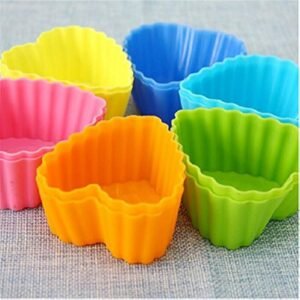TPV® Reusable And Non-Stick Silicone Heart Shape Baking Moulds For Muffins/Cupcake/Jelly/Cake (Multicolor) Pack Of 6
