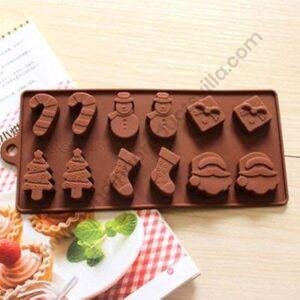 TPV® Silicon 12 Cavity New Christmas Design Brown Chocolate Mould, Ice Mould, Chocolate Decorating Mould