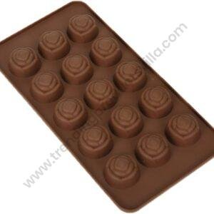 TPV® Silicon 15 Cavity Rose Shape Brown Chocolate Mould, Ice Mould, Chocolate Decorating Mould