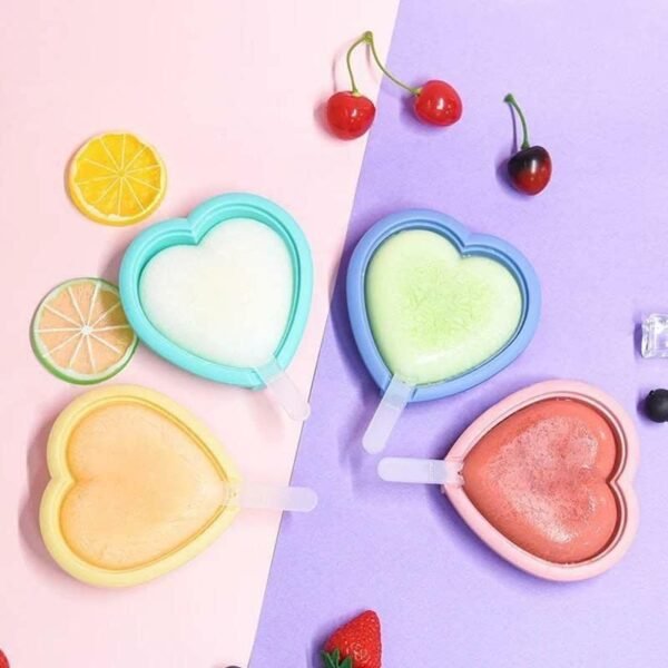 TPV® Silicone Ice Cream Molds - Lovely Heart Shape And Round Diy Ice Pop Maker Reusable Cubes Tray Frozen Molds