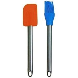 TPV® Silicone Spatula Steel Handle, Silicone Brush With Stainless Steel Handle Pack Of 2 (Multicolor, Big Size)