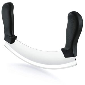 TPV® Stainless Steel Double Handle Crescent Chopper Blade Knife And Pizza Cutter Rocker Knife, Kitchen/Mincing Knife (26*15*2 Cm)