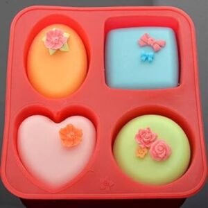 TPV® Baking Molds - 4 Cavities Heart, Square, Round, Oval, Silicone Cake Baking Mold Pan Muffin Cups Soap Moulds Biscuit Multicolor