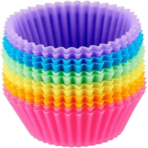TPV® 12-Piece Non-Stick Silicone Bakeware Baking Cake Moulds For Cup Cakes And Muffins (Multicolor, Standard Size)