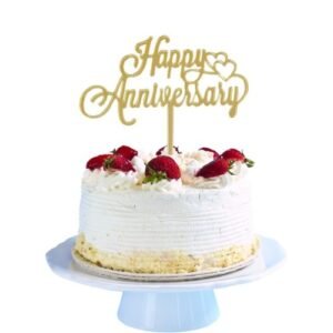 TPV® Cake Topper (Happy Anniversary Golden 1Pc), Random Design