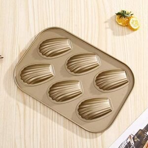 TPV® Stainless Steel Cake Mould Muffin 6-Cavity Madeleines Cake Baking Pans Tray Shell Shaped Mold Nonstick-1Pc, Gold