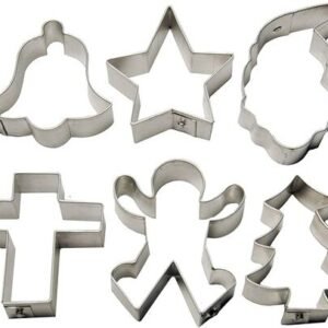 TPV® Christmas Cookie Cutter 6Pc Set, Santa Face, Gingerbread Man, Bell, Holy Cross, Shining Star, Xmas Tree