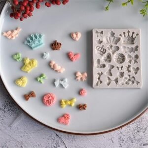TPV® - Crown Fondant Silicone Molds Princess Crown Fondant Cake Molds Crown Heart Mold For Sugar Chocolate Mold Wedding Cake Decoration Tools (1 Mold Mix Crown Heart Bow Silicone)