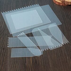 TPV® Flexible Cake Scrapers For Icing/Cake, Fondant Smoother/Different Shapes, Set Of 9-Pieces, Zig Zag/Plane Designs, Fondant Mousse Scraper, Icing Smoother, Pp, Transparent White