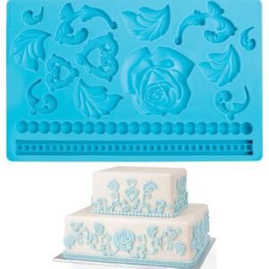 TPV® Floral Art Desing Button And Rope Silicon Fondant And Gumpaste Mould Marzipan Mould