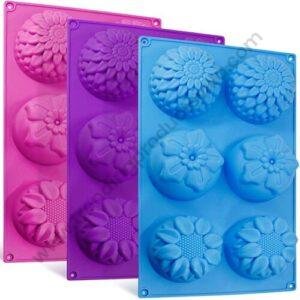 TPV® Flower Mold Cake Molds 6-Cavity Silicone Flower Shape Cake Molds, Fondant Shape Decorating Ice Cube Trays For Homemade Cake Chocolate Cupcake (Pack Of 3)