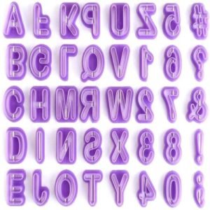 TPV® Fondant Cake Embosser Cutter Alphabet Letters Numbers Mold Set Lunch Box Accessories For Kids (Purple) Pack Of 40 Pieces