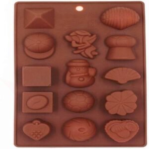 TPV® Food Grade Non-Stick Reusable Silicone Multi Shape 14 Cavity Chocolate Molds/Baking Trays (Multicolor)