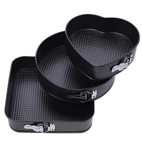 TPV® Nonstick Springform Cake Pan Bakeware Mold Heart, Round, Square Shape 3Pcs Set (20 Cm, 22 Cm, 24 Cm)