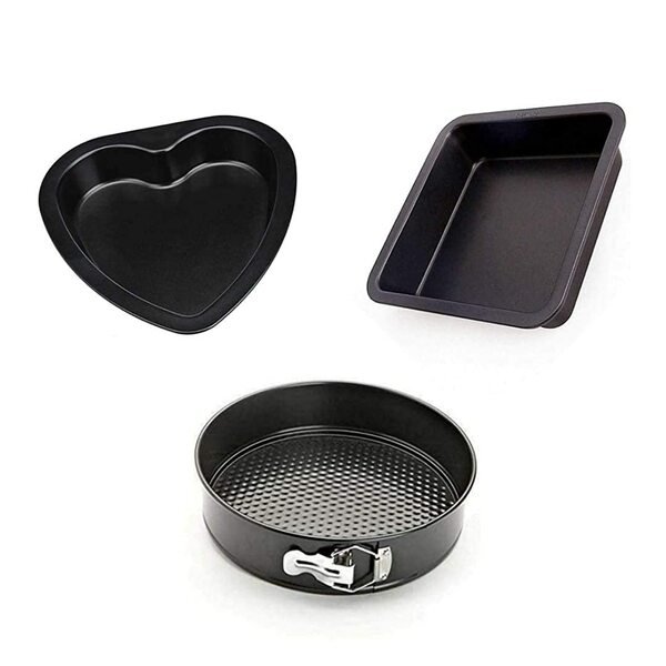 TPV® Cake Baking Combo Of Heart, Round And Square Shape Cake Mould | Carbon Steel Baking Pan