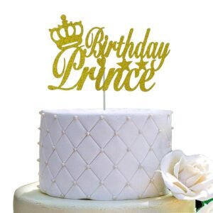 TPV® Happy Birthday With Prince Crown Gold Glitter Cake Topper