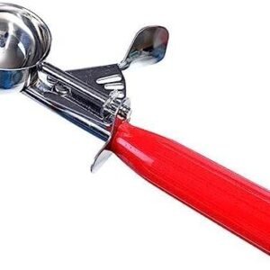 TPV® Large Size Aluminium Ice Cream Scoop Scooper Cutter With Red Wooden Handle