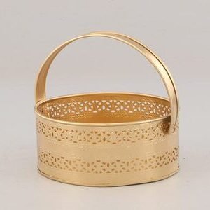TPV® Metal Round Flower Basket For Pooja, Fruits Basket, Hamper Basket, Wedding Packing Tray For Decoration, Tray For Gifting