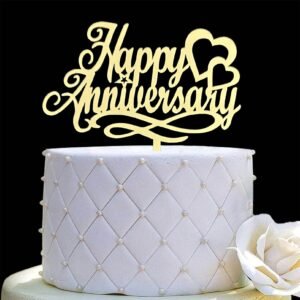 TPV® Mirror Acrylic Happy Anniversary Cake Topper Floral