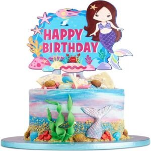 TPV® Mirror Acrylic Happy Birthday Cake Topper Sea Theme
