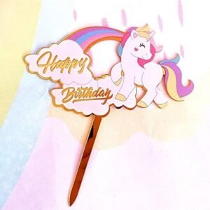 TPV® Mirror Acrylic Happy Birthday Cake Topper Unicorn Face
